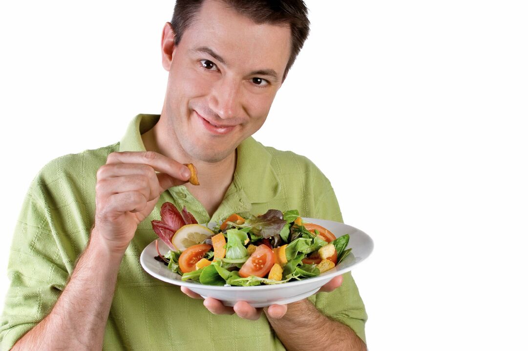 انسان طاقت کے لیے سبزیوں کا ترکاریاں کھاتا ہے۔